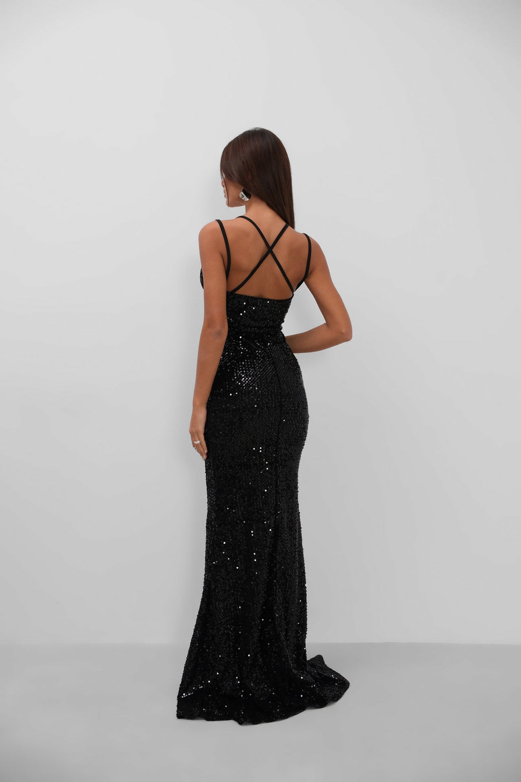 Double Strap Sequined Black Dress