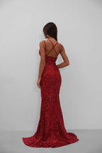 Double Strap Sequined Burgundy Dress