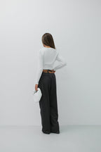 Double Button V-Neck Ecru Knit Blouse