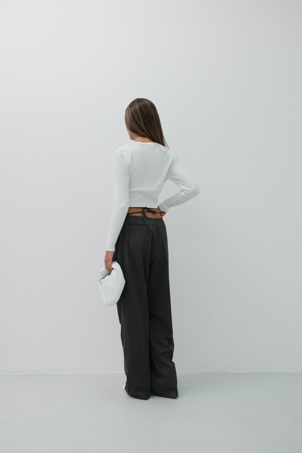 Double Button V-Neck Ecru Knit Blouse
