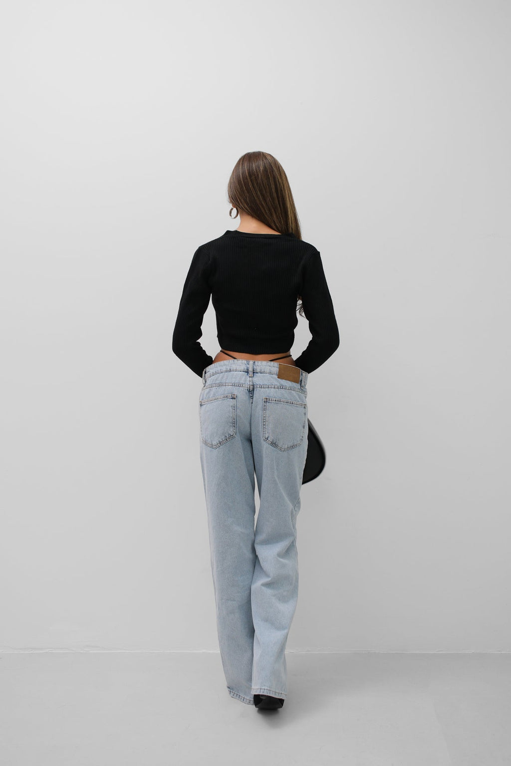 Double Buttoned V-Neck Black Knit Blouse