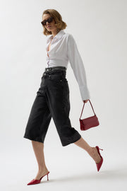 Double Belted Bermuda Gray Denim Shorts