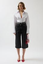 Double Waistted Bermuda Gray Denim Shorts