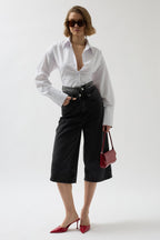 Double Waistted Bermuda Gray Denim Shorts