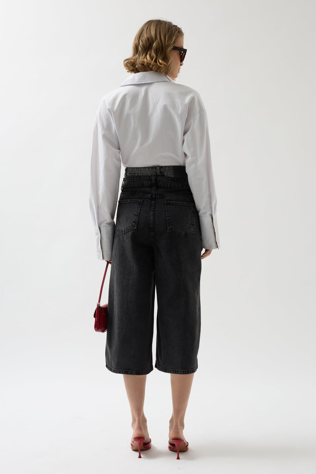 Double Waistted Bermuda Gray Denim Shorts