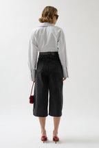 Double Waistted Bermuda Gray Denim Shorts