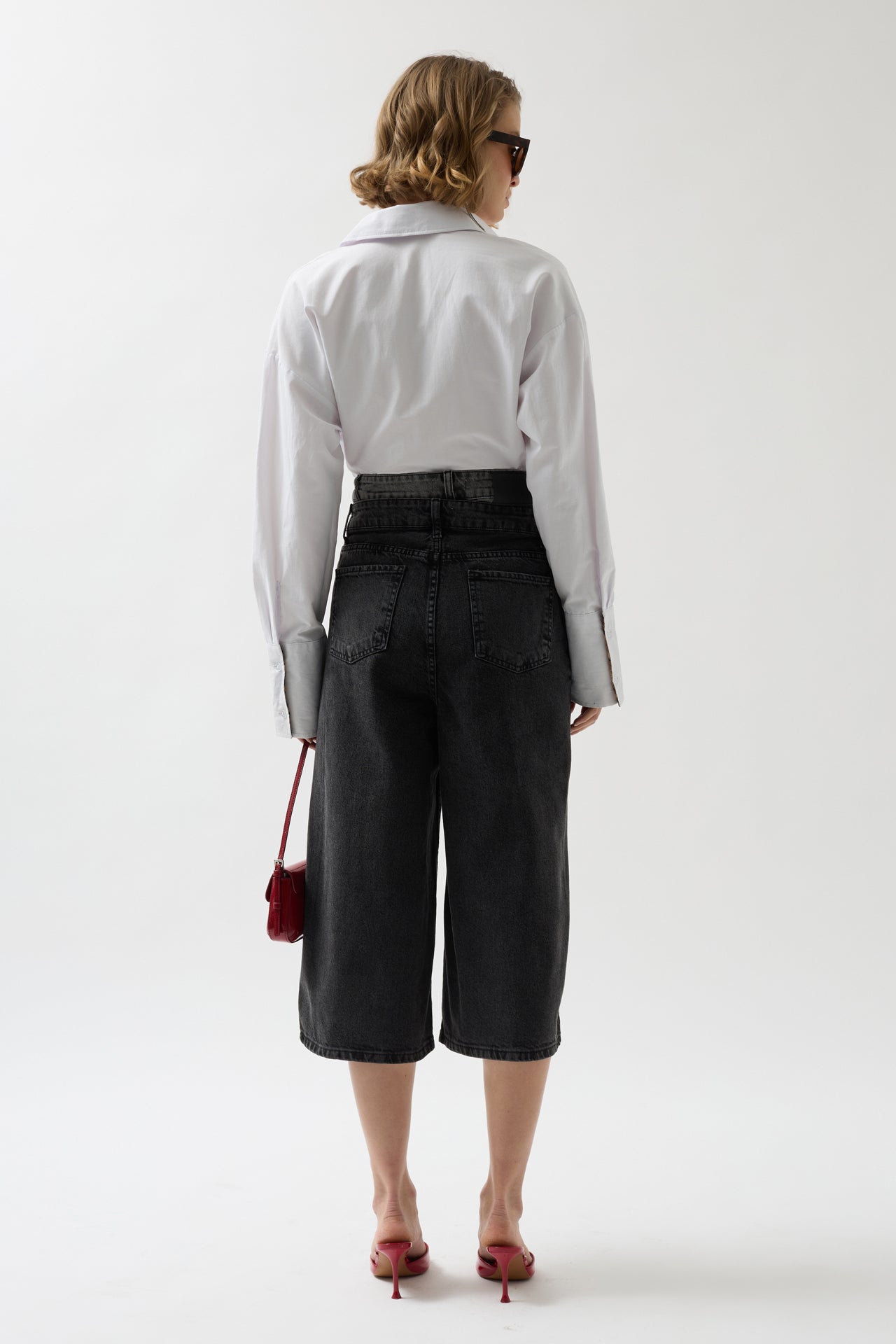 Double Waistted Bermuda Gray Denim Shorts