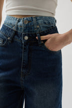 Double Waistted Bermuda Blue Denim Shorts