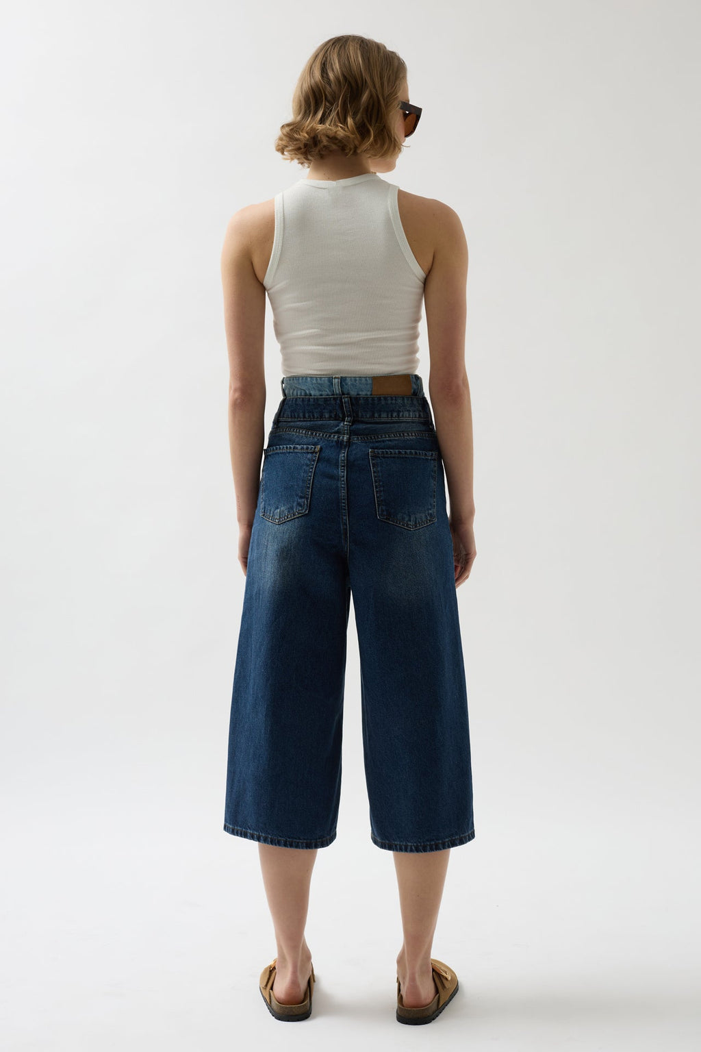 Double Waistted Bermuda Blue Denim Shorts