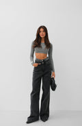 Double Waistted High Waist Gray Jeanss