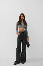 Double Waistted High Waist Gray Jeanss
