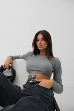 Double Waistted High Waist Gray Jeanss