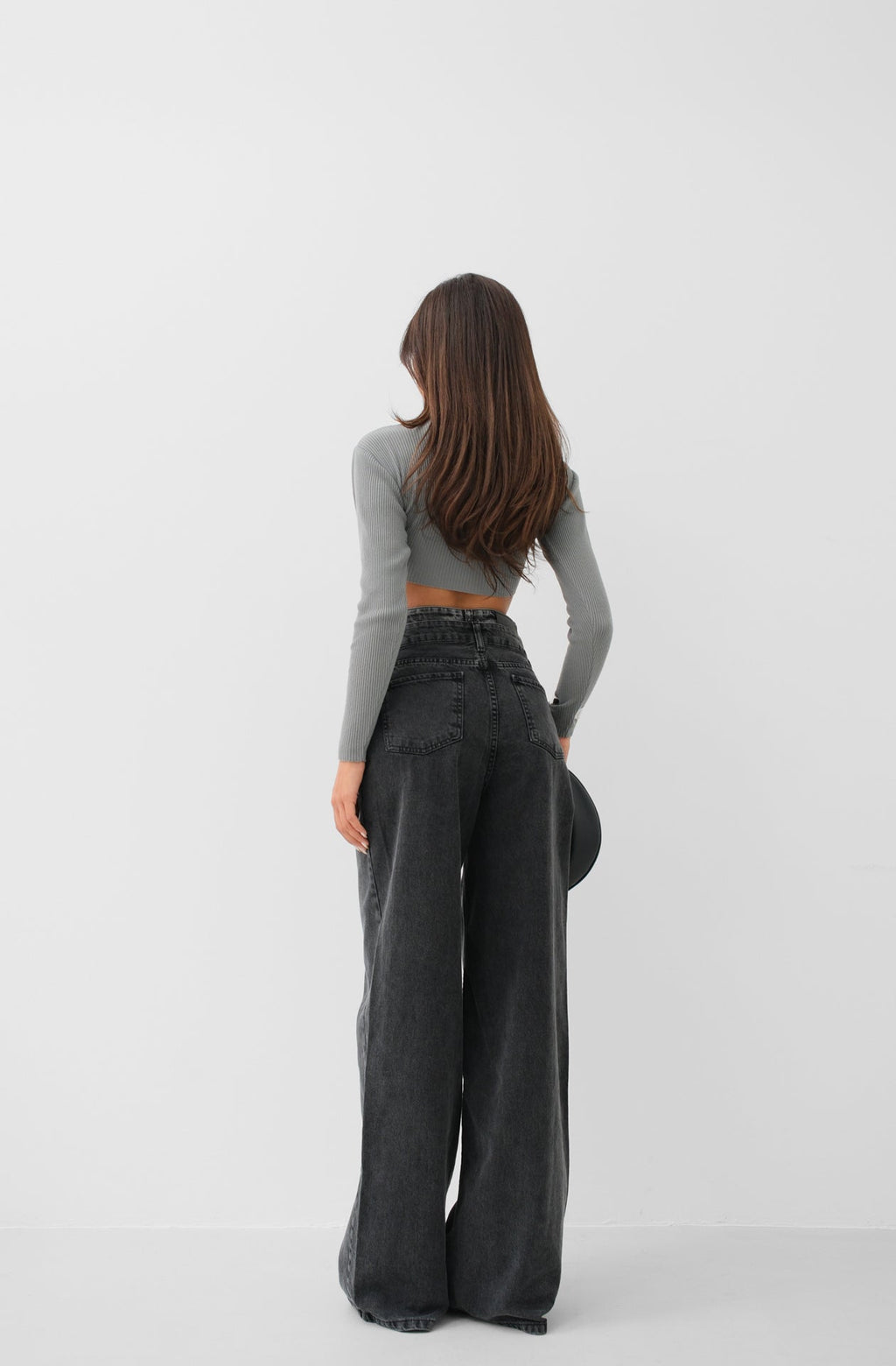 Double Waistted High Waist Gray Jeanss