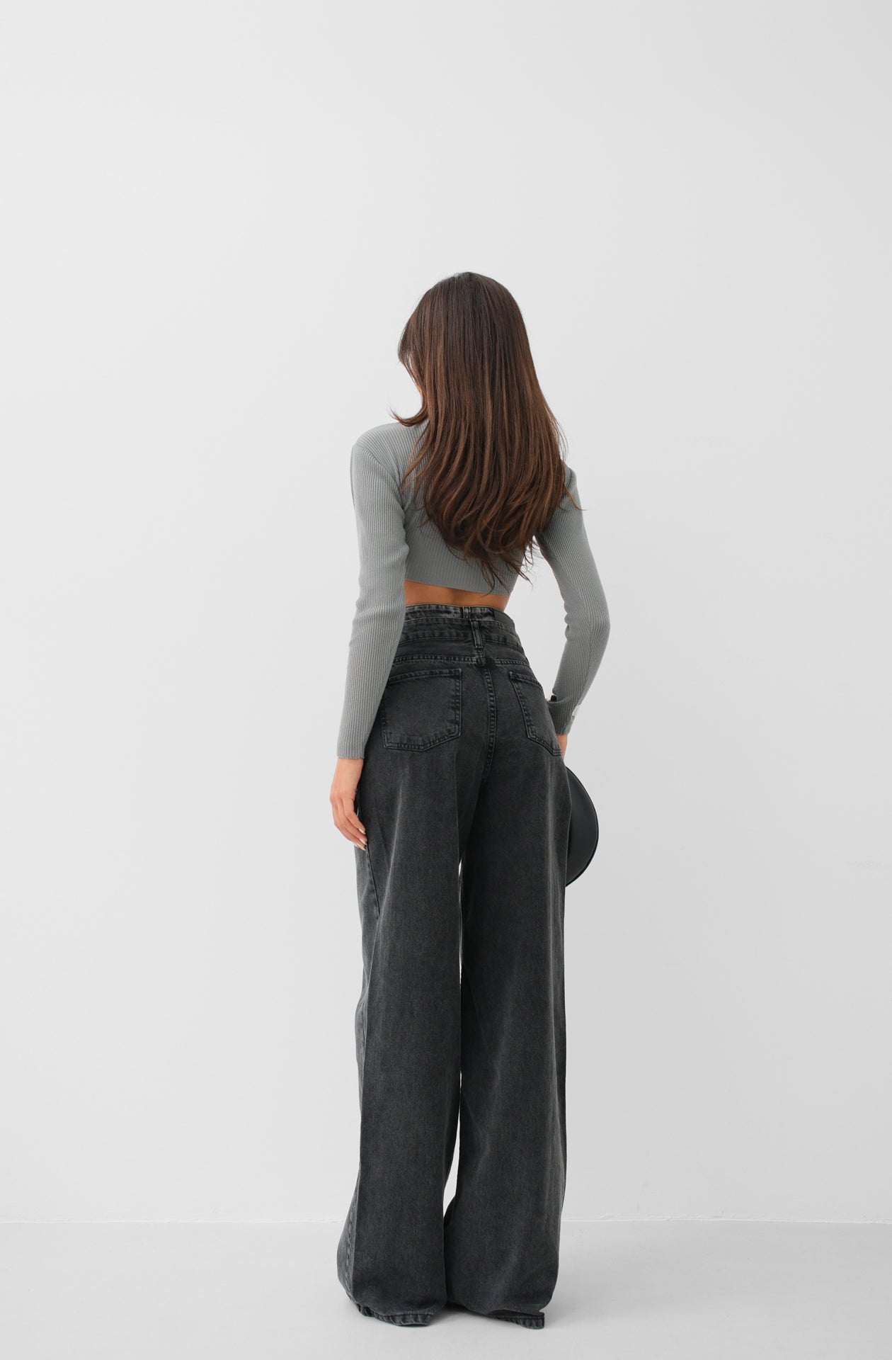Double Waistted High Waist Gray Jeanss