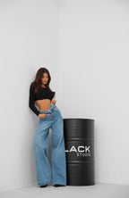 Double Waistted High Waist Blue Jeanss