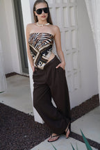 Double Pleated Wide Leg Brown Pants