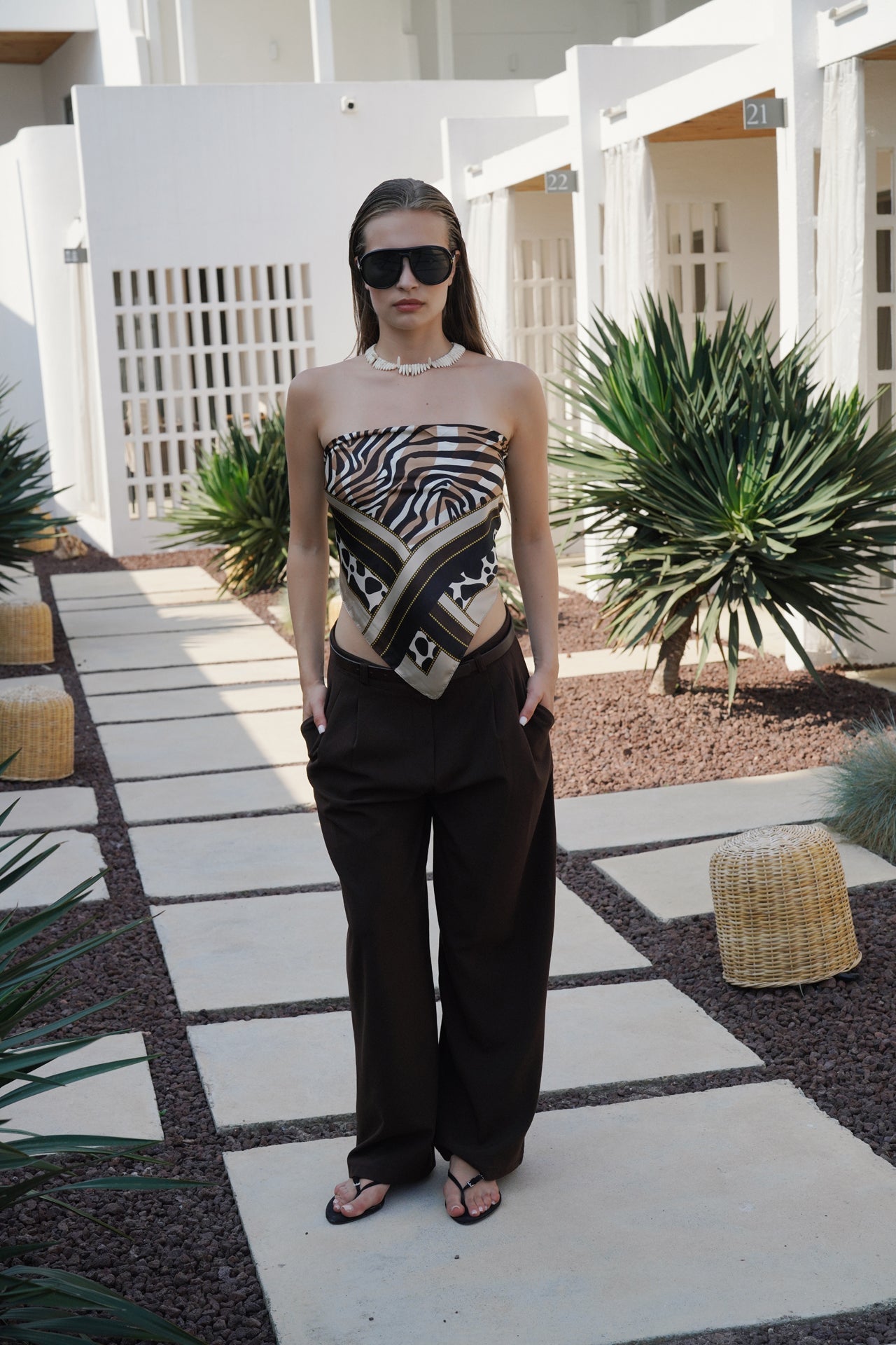 Double Pleated Wide Leg Brown Pants