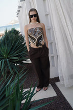 Double Pleated Wide Leg Brown Pants