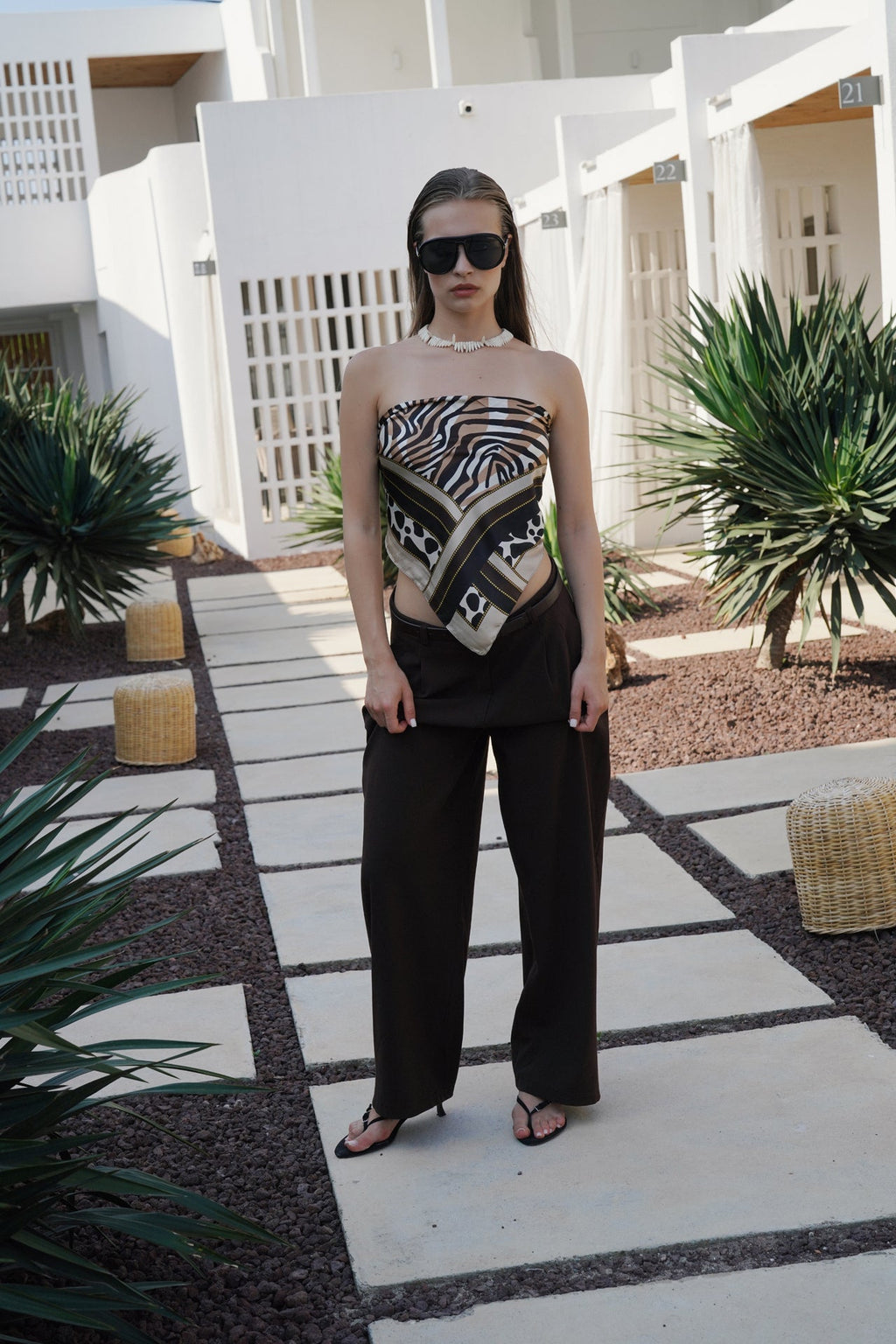 Double Pleated Wide Leg Brown Pants