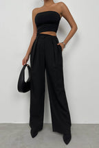 Double-Pleated Wide-Leg Black Pants
