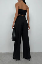 Double-Pleated Wide-Leg Black Pants