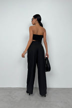 Double-Pleated Wide-Leg Black Pants