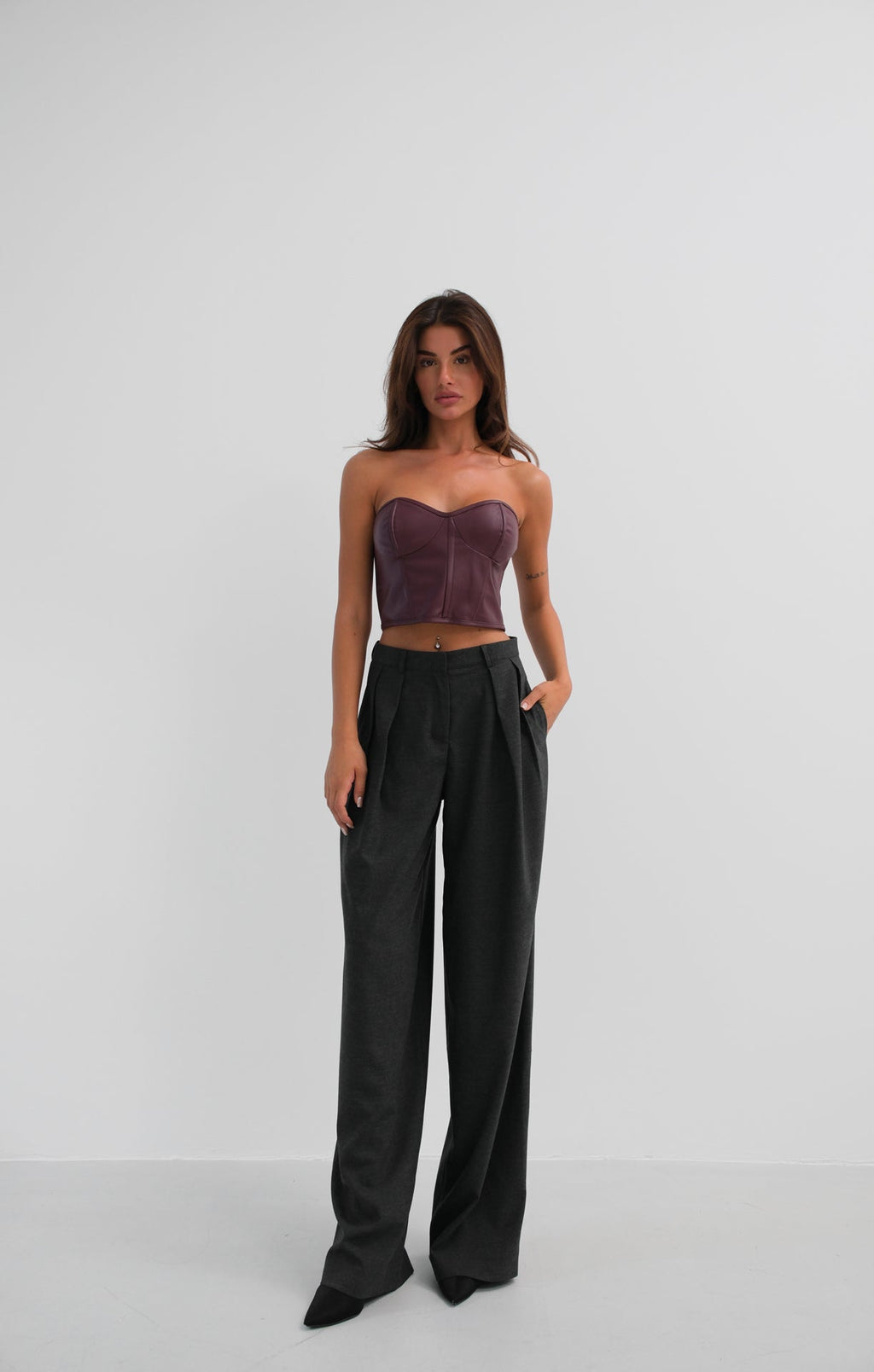 Double Pleated Wide Leg Gray Pants
