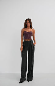 Double Pleated Wide Leg Gray Trousers