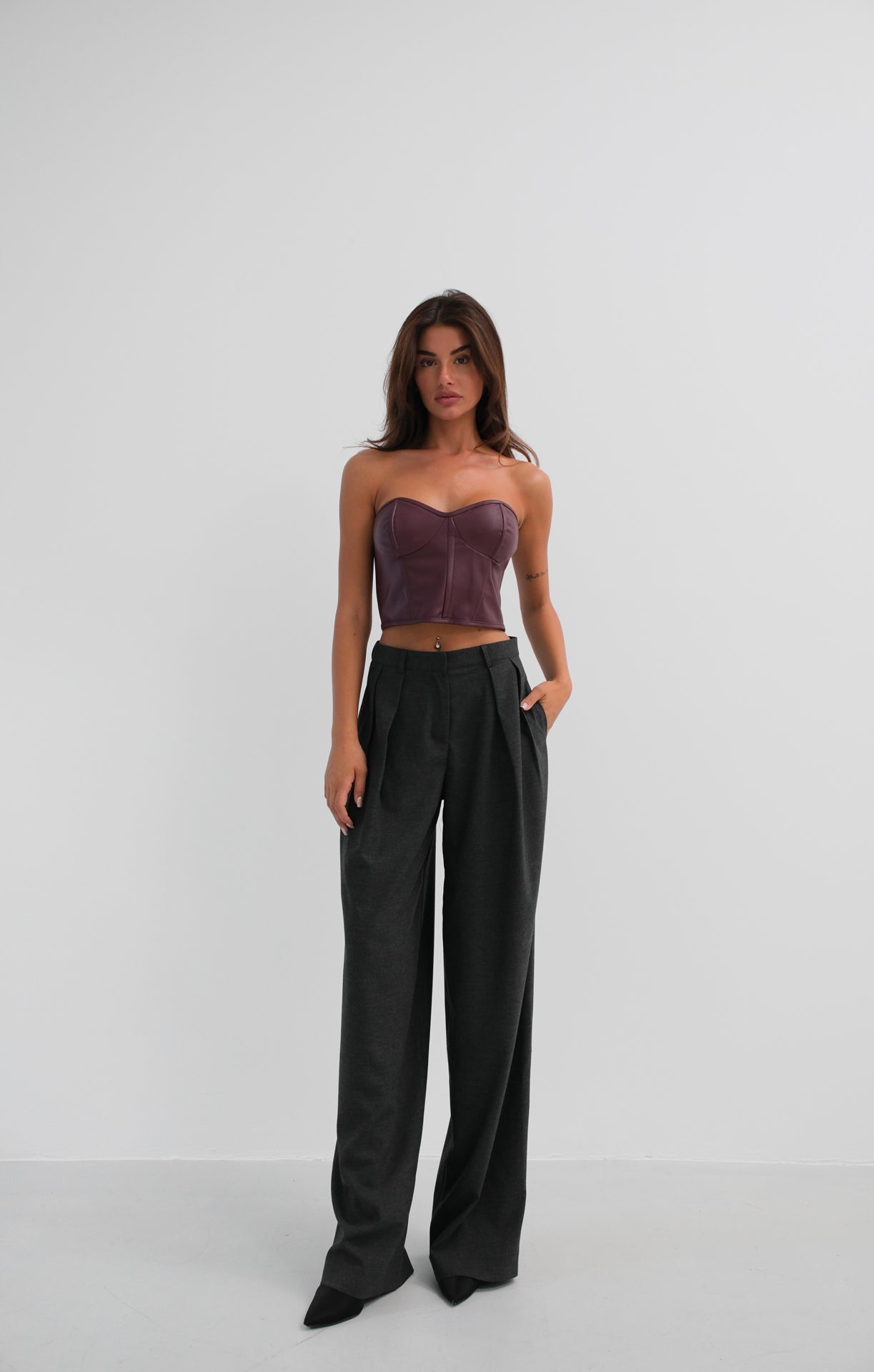 Double Pleated Wide Leg Gray Pants