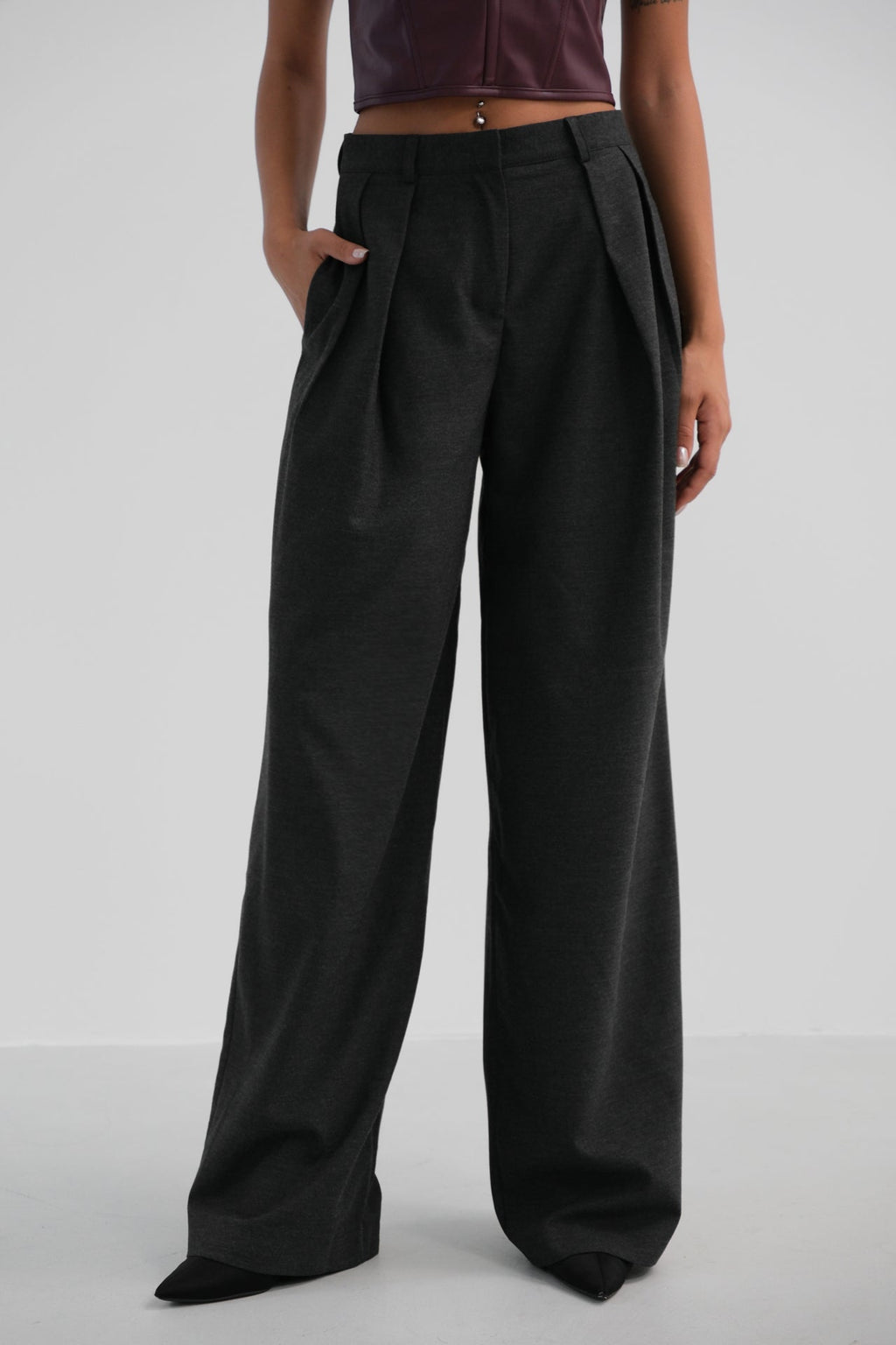 Double Pleated Wide Leg Gray Pants