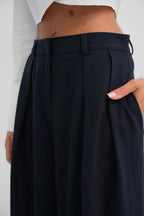 Double Pleated Wide Leg Navy Pants
