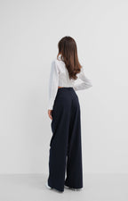 Double Pleated Wide Leg Navy Pants
