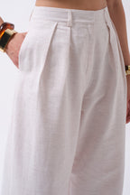 Double Pleated Palazzo White Pants