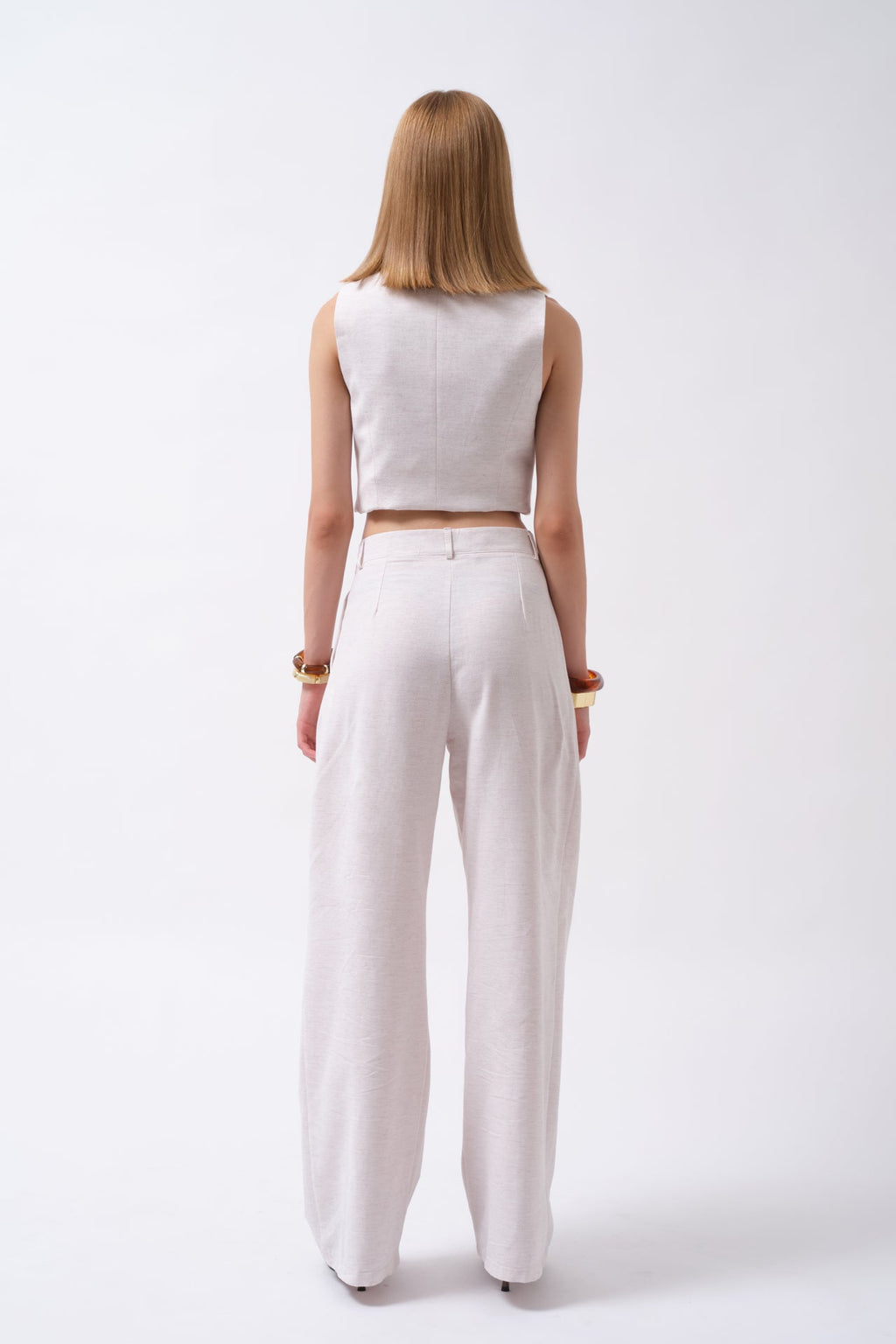 Double Pleated Palazzo White Pants