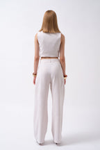Double Pleated Palazzo White Pants