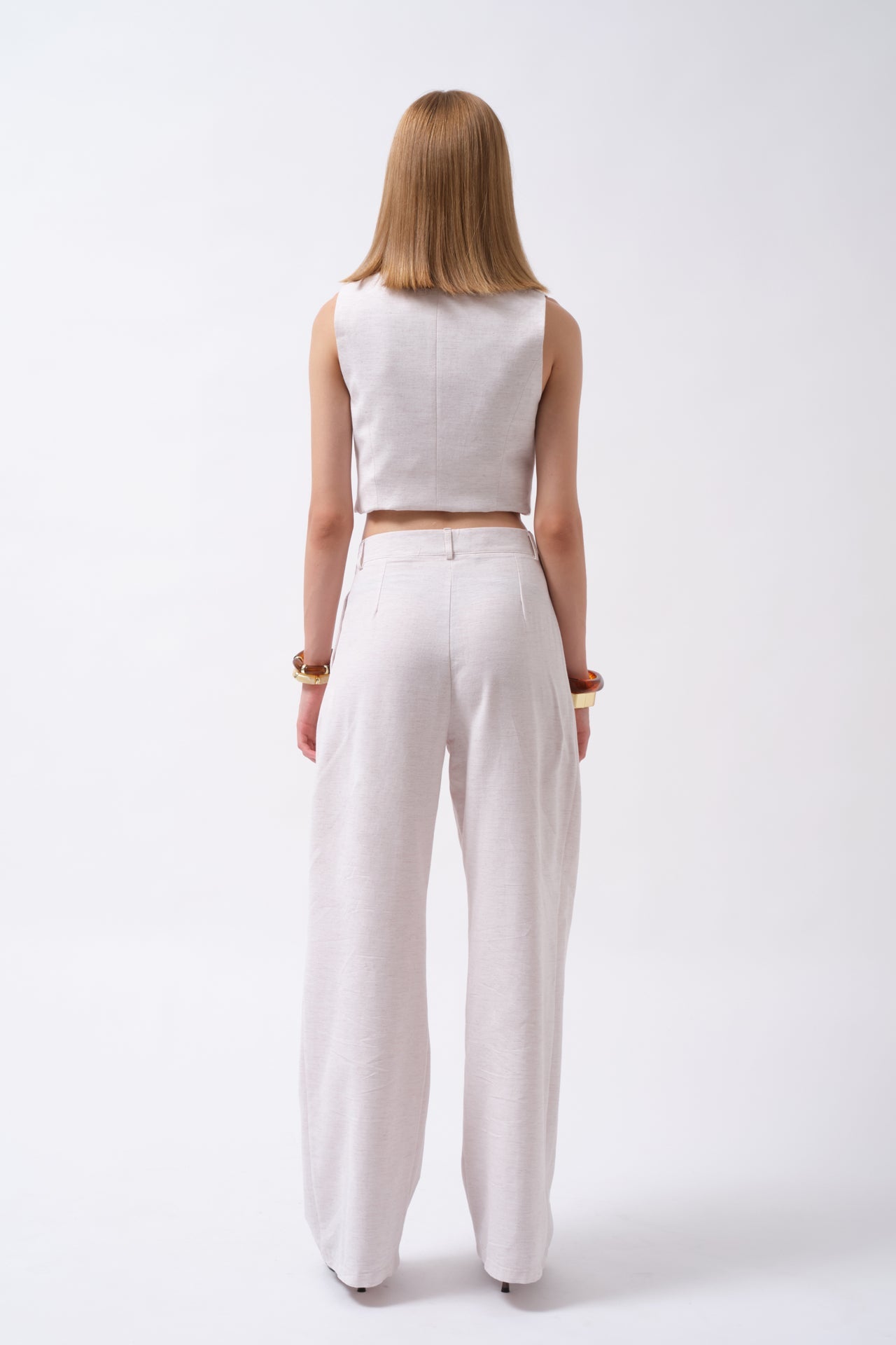 Double Pleated Palazzo White Pants