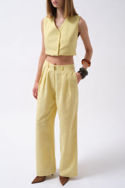 Double Pleated Palazzo Yellow Trousers