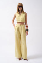 Double Pleated Palazzo Yellow Pants