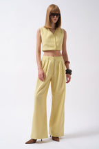 Double Pleated Palazzo Yellow Pants