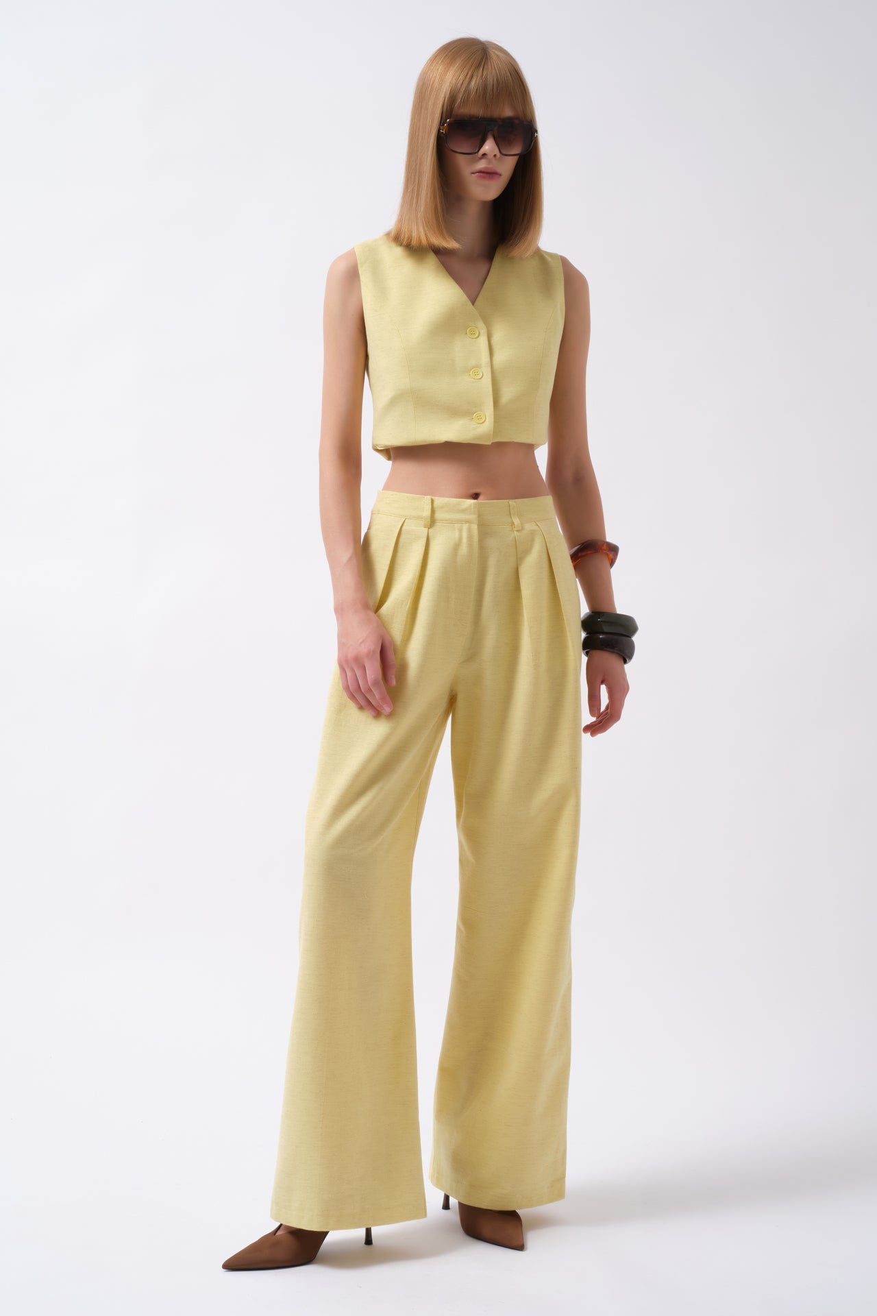 Double Pleated Palazzo Yellow Pants