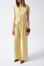 Double Pleated Palazzo Yellow Pants
