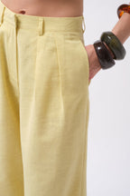 Double Pleated Palazzo Yellow Pants