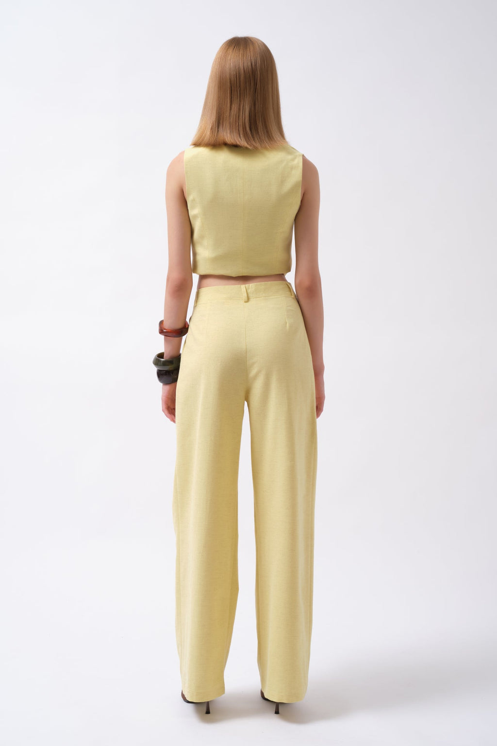 Double Pleated Palazzo Yellow Pants