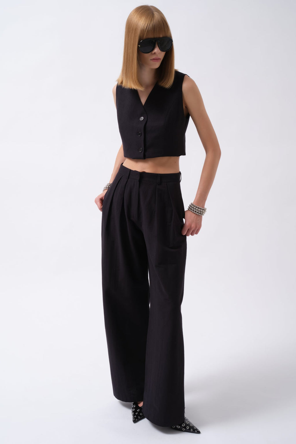 Double Pleated Palazzo Navy Blue Pants