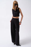 Double Pleated Palazzo Navy Blue Pants