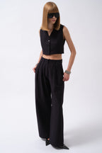 Double Pleated Palazzo Navy Blue Pants