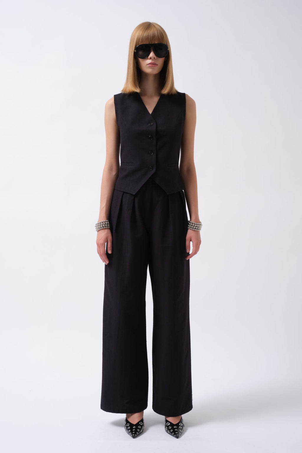 Double Pleated Palazzo Navy Blue Pants