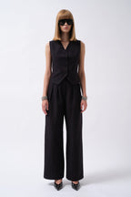 Double Pleated Palazzo Navy Blue Pants