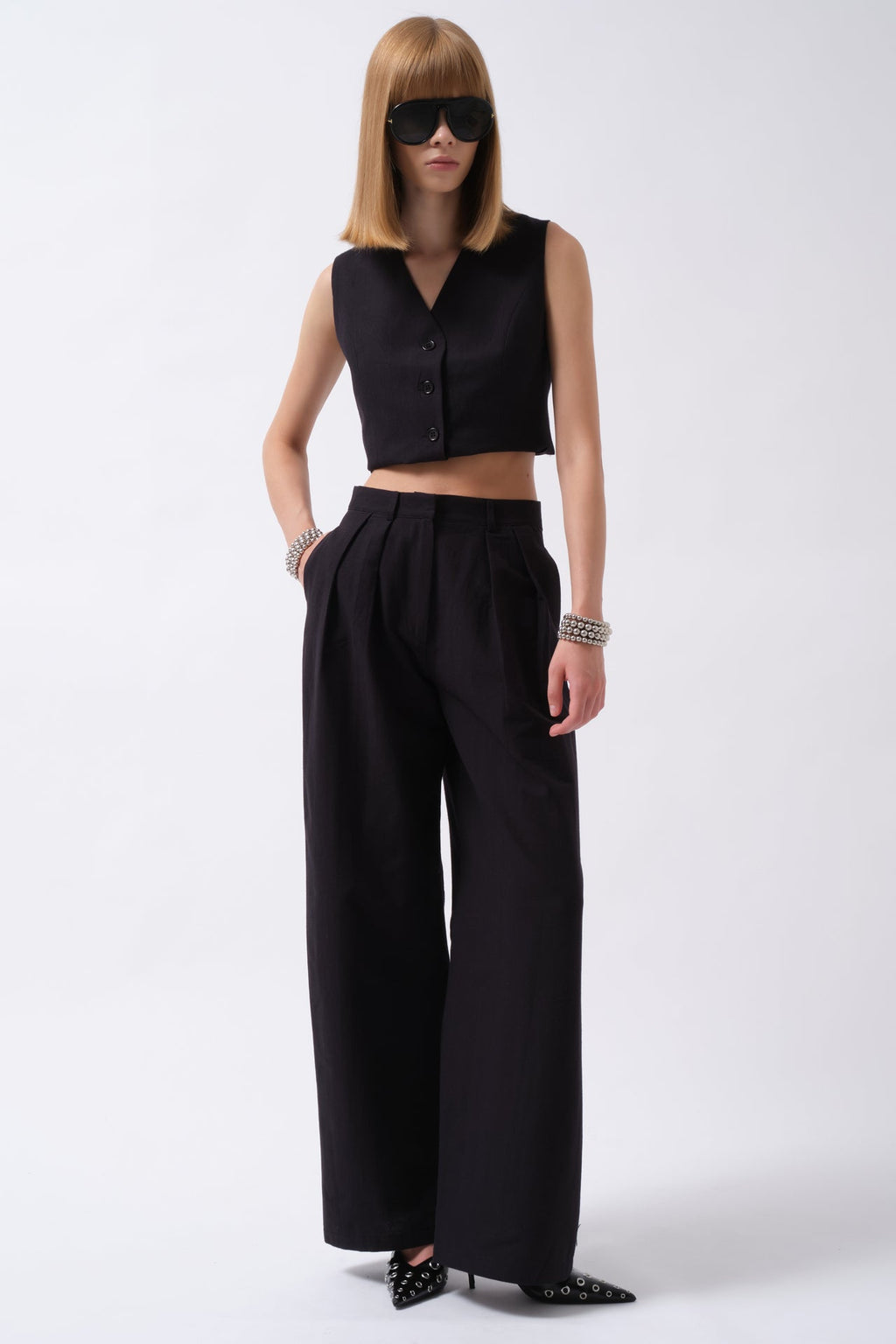 Double Pleated Palazzo Navy Blue Pants