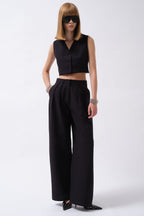 Double Pleated Palazzo Navy Blue Pants
